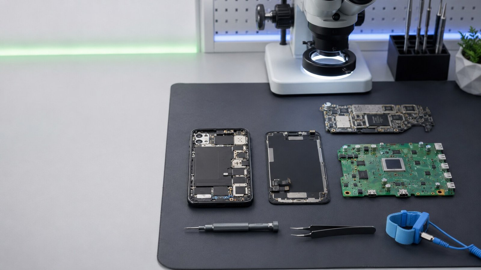 Professioneller ESD-Arbeitsplatz für Smartphone-, Computer- und Konsolenreparaturen